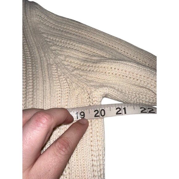 Vintage Y2K Old Navy Henley Button Hooded Sweater Sz L Cream Pocket - Picture 5 of 6